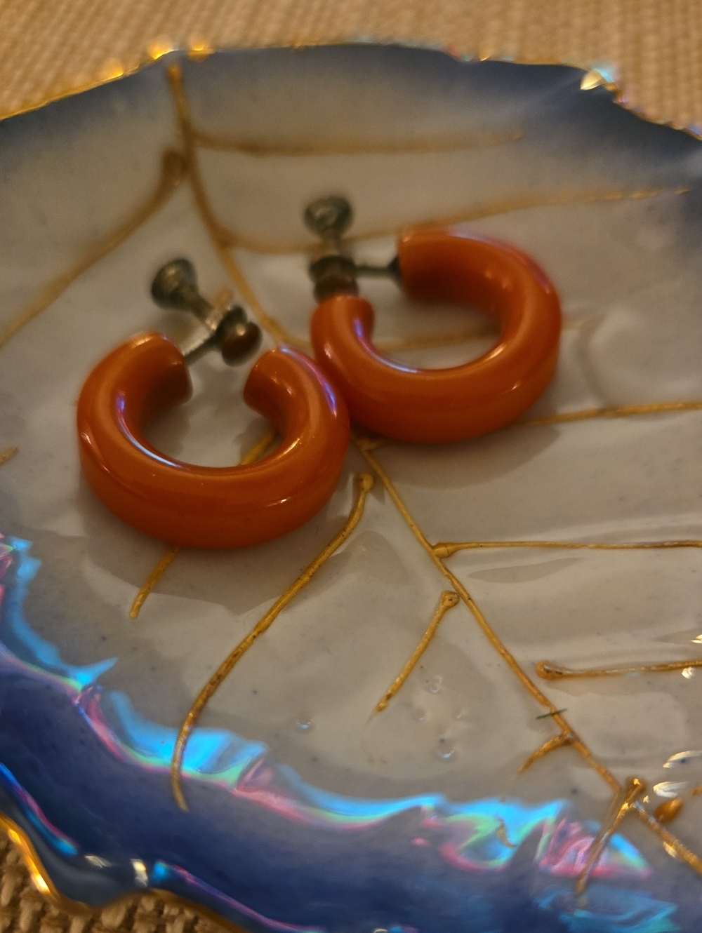 Bakelite Butterscotch Orange Hoop Screwback Earrings